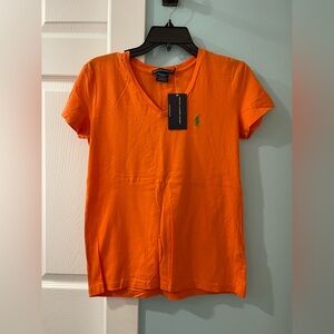Polo Ralph Lauren Orange V Neck T-shirt Women’s Sz Small Short Sleeves
